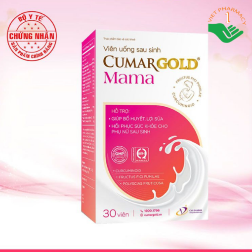 Viên uống sau sinh CumarGold Mama giúp lợi sữa, bổ huyết, hồi phục sức khỏe