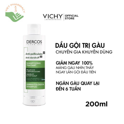 Dầu gội giúp giảm gàu dành cho da đầu dầu và ngứa Vichy Dercos Technique Anti dandruff 200ml