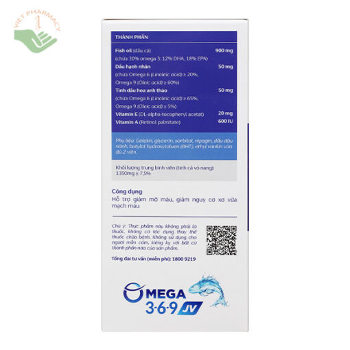 Dầu cá Omega 3-6-9 JV (Hộp 60 viên)