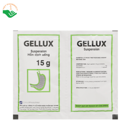 Hỗn dịch uống Gellux gói 1g - điều trị ngắn ngày viêm loát dạ dày, tá tràng