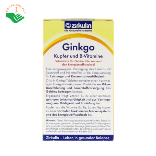 Viên uống bổ não Zirkulin Ginkgo Zink und B- Vitamine