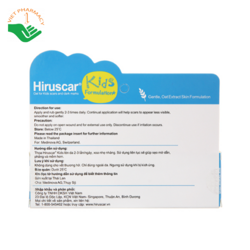 Kem hỗ trợ trị sẹo dành cho trẻ em Hiruscar Kids Formulation 10g