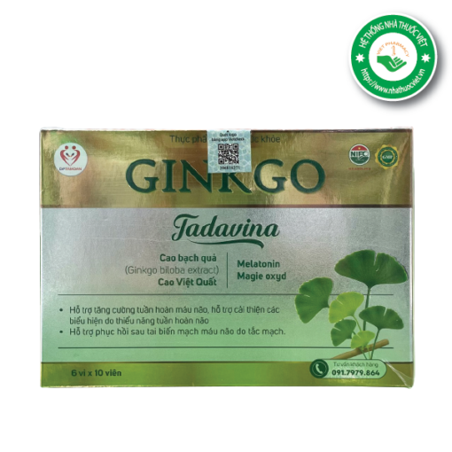 Hỗ trợ tăng cường tuần hoàn não Ginkgo Tadavina (Hộp 60 viên)