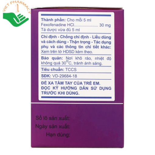 Hỗn dịch uống A.T Fexofenadin 30mg/5ml