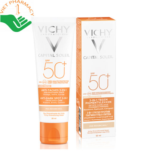 Kem chống nắng Vichy Capital Soleil Anti dark spot 3 in 1 SPF50+ ngăn ngừa sạm, nám, thâm da