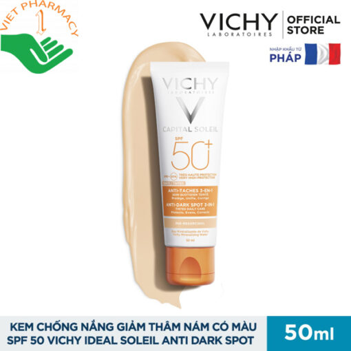 Kem chống nắng Vichy Capital Soleil Anti dark spot 3 in 1 SPF50+ ngăn ngừa sạm, nám, thâm da