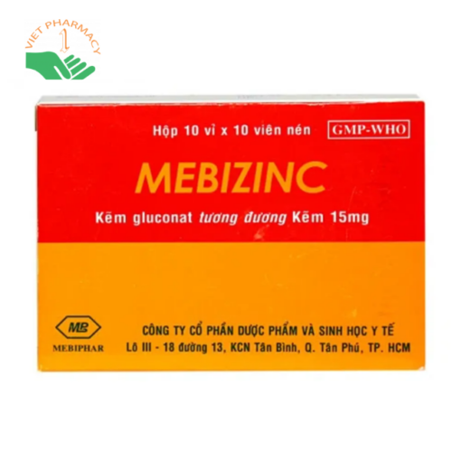 Viên nén Mebizinc 15mg trị viêm do mụn trứng cá nhẹ và vừa, viêm da đầu chi ruột