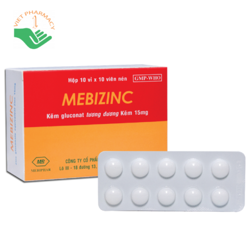 Viên nén Mebizinc 15mg trị viêm do mụn trứng cá nhẹ và vừa, viêm da đầu chi ruột