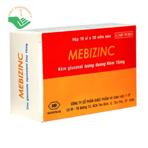 Viên nén Mebizinc 15mg trị viêm do mụn trứng cá nhẹ và vừa, viêm da đầu chi ruột