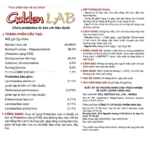 Men vi sinh Golden Lab (Hộp 20 gói)