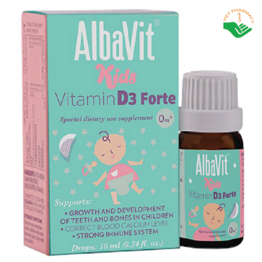 Nhỏ giọt cho trẻ AlbaVit Kids Vitamin D3 Forte (Hộp 1 chai 10ml)