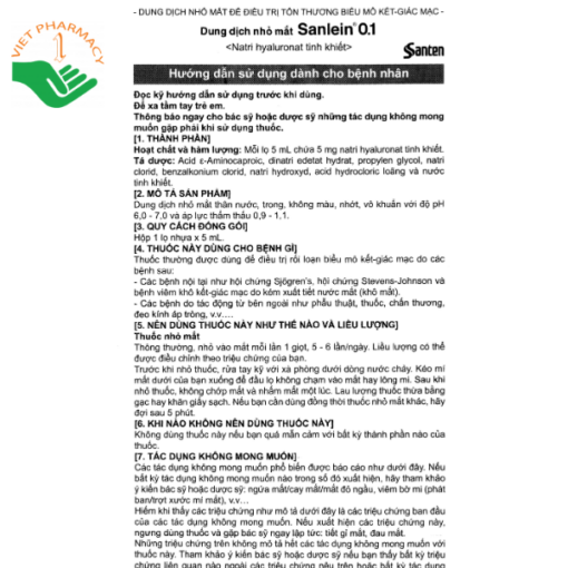 Dung dịch nhỏ mắt Sanlein 0.1% Santen hỗ trợ điều trị tổn thương biểu mô kết - giác mạc