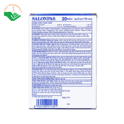 Cao dán Salonpas giảm đau nhức toàn thân (20 miếng)