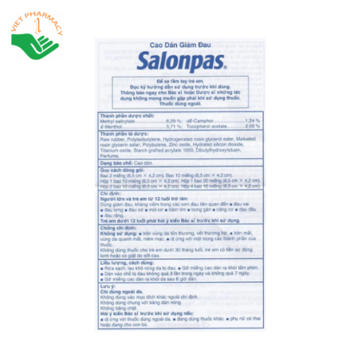 Cao dán Salonpas giảm đau nhức toàn thân (20 miếng)