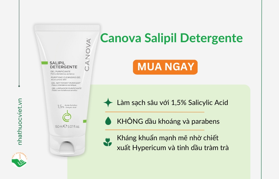 Sữa rửa mặt trị mụn ẩn dạng gel Canova Salipil Detergente