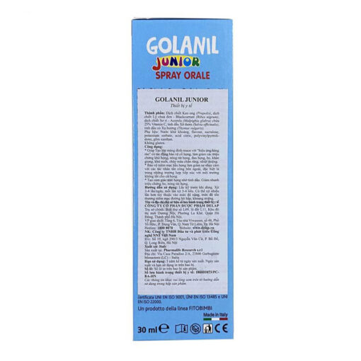 Xịt họng Golanil Junior Spray Orale giảm ho, đau họng ở trẻ