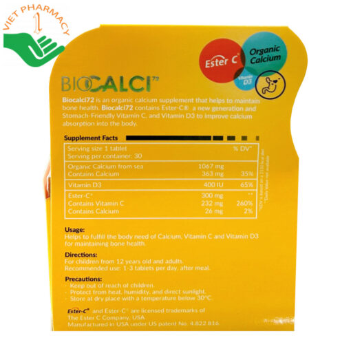 BioCalci 72 bổ sung Canxi, Vitamin D3 giúp xương chắc khỏe