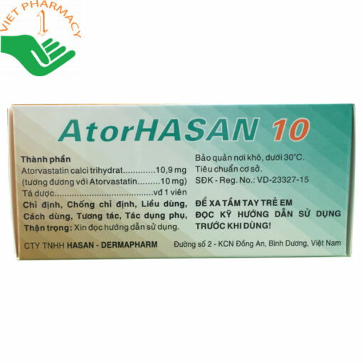 Thuốc AtorHASAN 10 trị tăng Lipid huyết (10 vỉ x 10 viên)