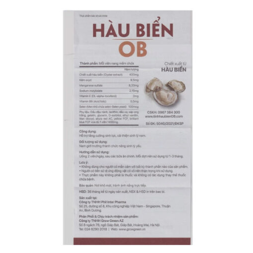 Tinh Hàu Biển OB (Hộp 30 viên) hỗ trợ tăng cường sinh lý nam