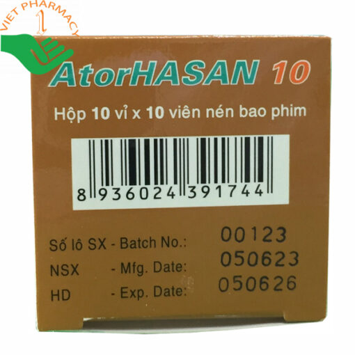 Thuốc AtorHASAN 10 trị tăng Lipid huyết (10 vỉ x 10 viên)