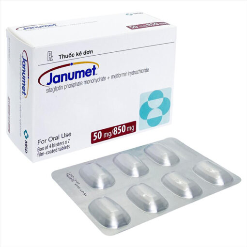 Janumet 50mg/850mg trị tiểu đường tuýp 2 (4 vỉ x 7 viên)