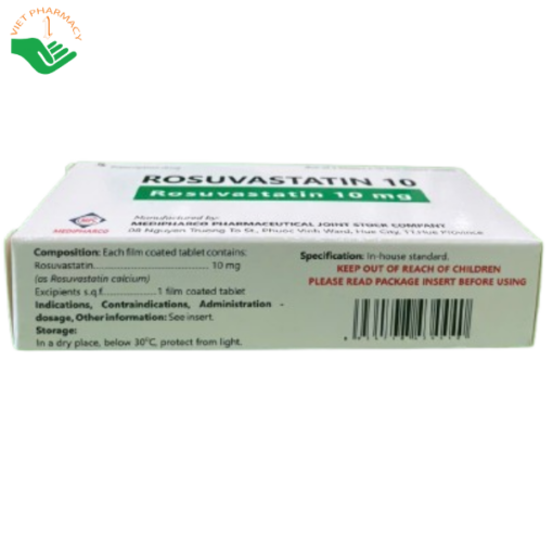 Thuốc phòng ngừa biến cố tim mạch Rosuvastatin 10mg Medipharco