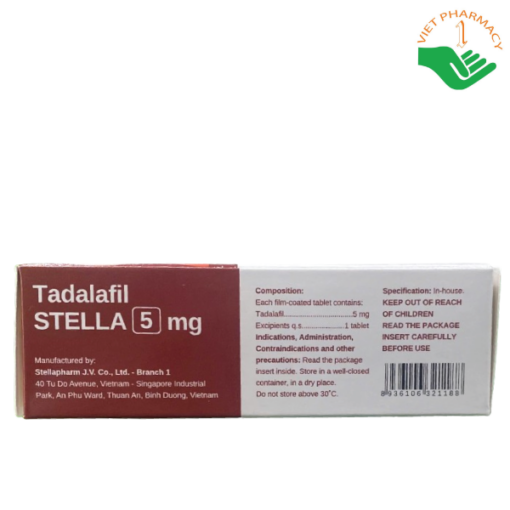 Thuốc Tadalafil 5mg STELLAPHARM (Hộp 3 vỉ x 10 viên)