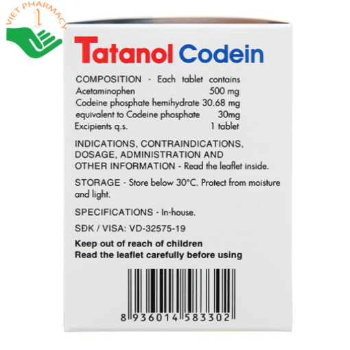 Thuốc Tatanol Codein (20 vỉ x 4 viên)