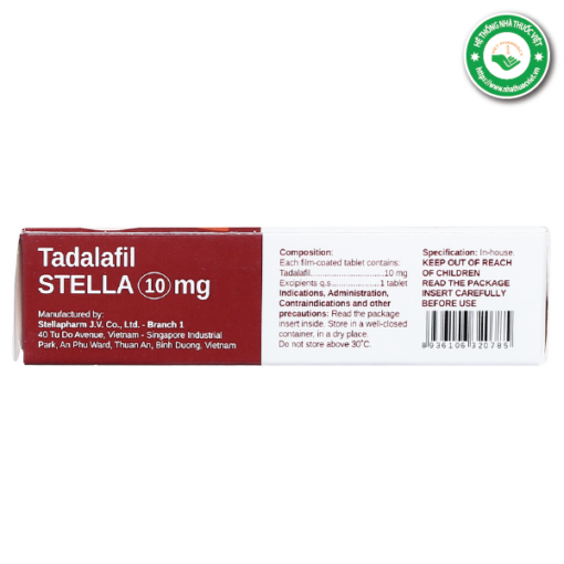 Thuốc trị rối loạn cương dương Tadalafil 10mg STELLA (Hộp 1 vỉ x 2 viên)