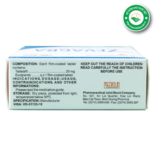 Thuốc Zevagra 20mg - Điều trị rối loạn cương dương (Hộp 1 vỉ 2 viên)