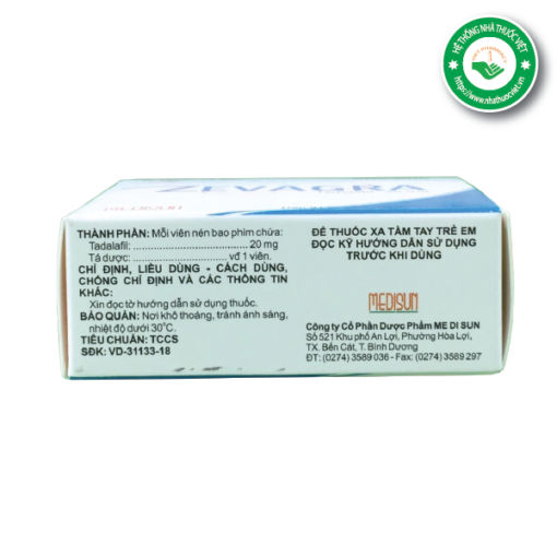 Thuốc Zevagra 20mg - Điều trị rối loạn cương dương (Hộp 1 vỉ 2 viên)