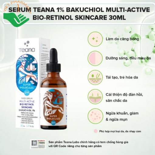 Tinh chất dưỡng ẩm, làm sáng và trẻ hóa da Serum Teana 1% Bakuchiol SM1 Super Molecules Multi-Active Bio-Retinol