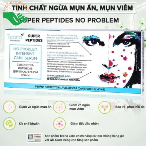 Tinh chất dưỡng da, giảm và ngừa mụn ẩn, mụn viêm Serum Teana Super Peptides No Problem Intensive Care