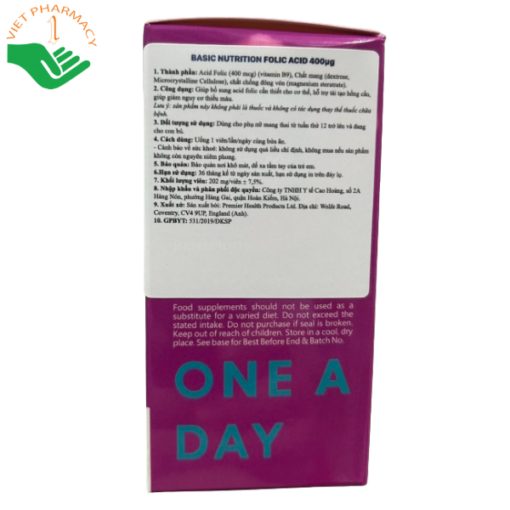 Viên uống Basic Nutrition Folic Acid 400 µg