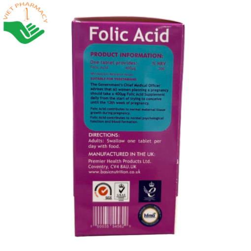 Viên uống Basic Nutrition Folic Acid 400 µg