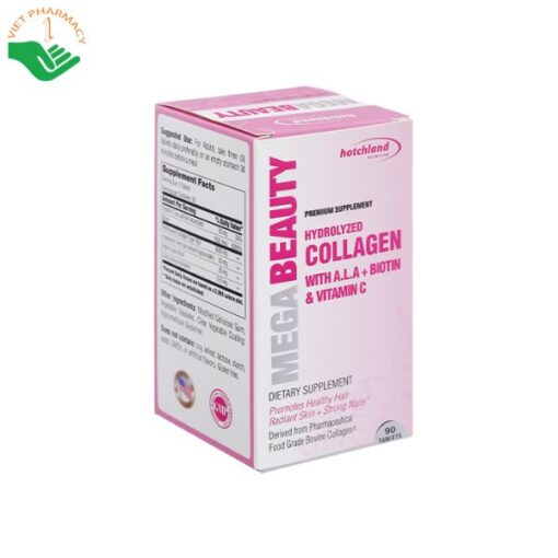 Viên uống bổ sung collagen Hotchland Nutrition Mega Beauty Hydrolyzed Collagen và Vitamin C