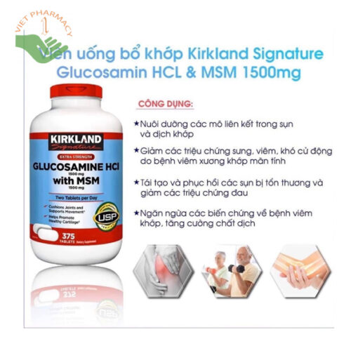 Kirkland Glucosamine HCL 1500mg With MSM 1500mg Hộp 375 Viên