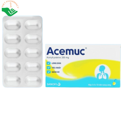 Thuốc Acemuc 200mg Sanofi long đàm, tiêu nhầy, giảm ho (3 vỉ x 10 viên)