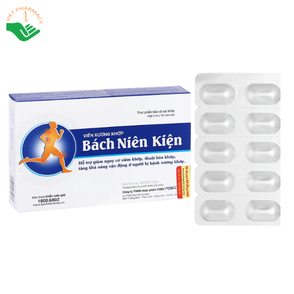 Viên xương khớp Bách Niên Kiện giảm nguy cơ viêm khớp, thoái hoá khớp (2 vỉ × 10 viên nén)