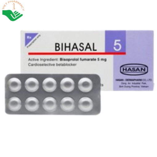 Thuốc Bihasal 5mg Hasan điều trị tăng huyết áp, đau thắt ngực, suy tim mạn tính ổn định (5 vỉ x 10 viên)