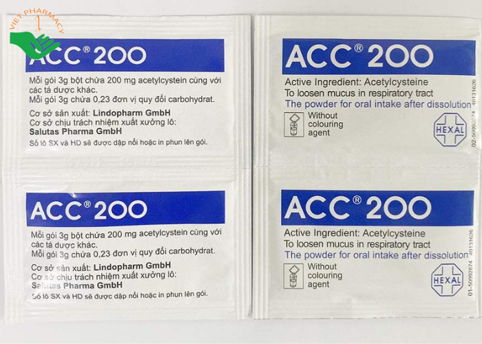 Bột pha dung dịch uống ACC 200 Lindo tiêu nhầy trong bệnh phế quản-phổi cấp và mãn tính (50 gói)