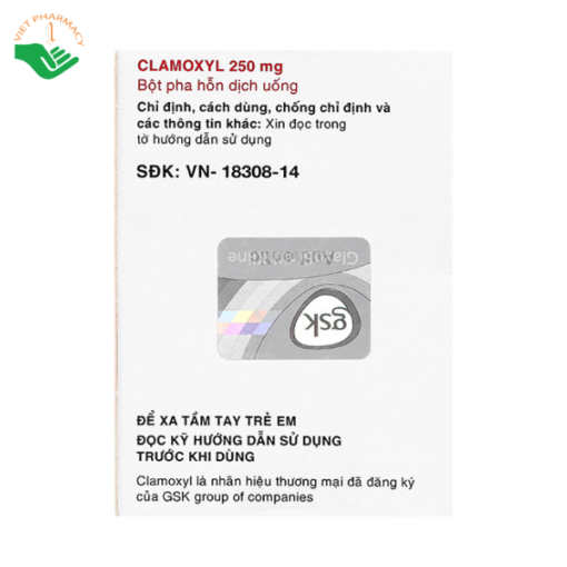Bột pha hỗn dịch uống Clamoxyl 250mg GSK điều trị nhiễm khuẩn (12 gói)