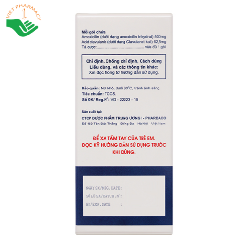 Bột pha hỗn dịch uống Vigentin 500mg/62.5mg trị nhiễm khuẩn (12 gói x 2g)