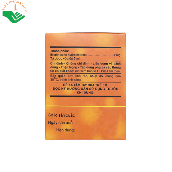 Thuốc Bromhexine 4mg 5ml làm loãng đờm nhiễm khuẩn đường hô hấp (30 ống)