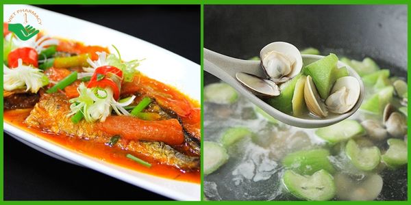 Cá thu Nhật kho cà và canh mướp nấu ngao