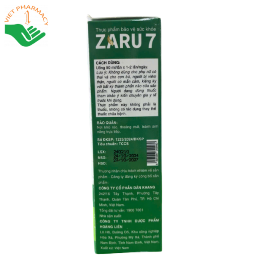 Thực phẩm bảo vệ sức khỏe ZARU 7 (hộp 5 chai x 50ml)