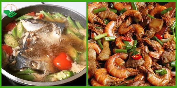 Canh chua cá cam và tôm rang thịt