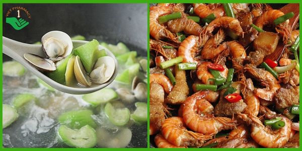 Canh mướp nấu ngao và tôm rang thịt cho buổi tối