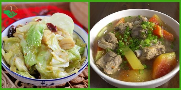 Canh sườn bò hầm đu đủ rau bắp cải xào tỏi cho buổi tối
