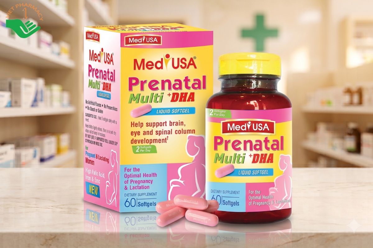 Viên uống canxi, vitamin tổng hợp cho bà bầu MediUSA Prenatal Multi +DHA